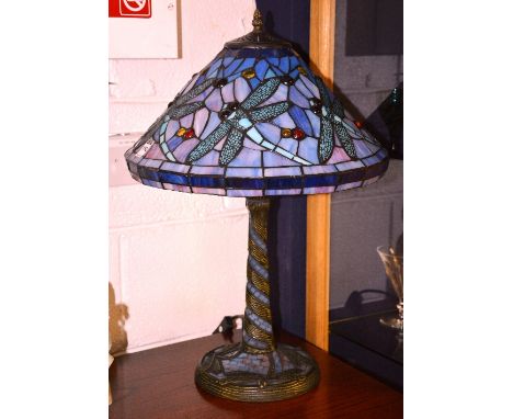 A Tiffany style table lamp with shade, converted to electricity, 65cm high