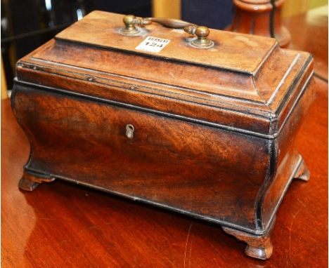 A Regency mahogany tea caddy with carry handle, lacking interior, 26cm diameter 
