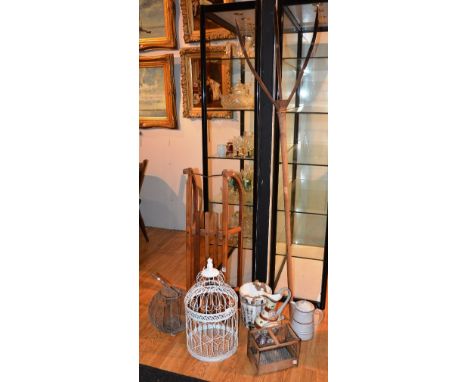 A mixed lot of collectables, to include a wooden sledge, bird cage, Vienna style toilet jug, enamel kitchen jug etc (7)