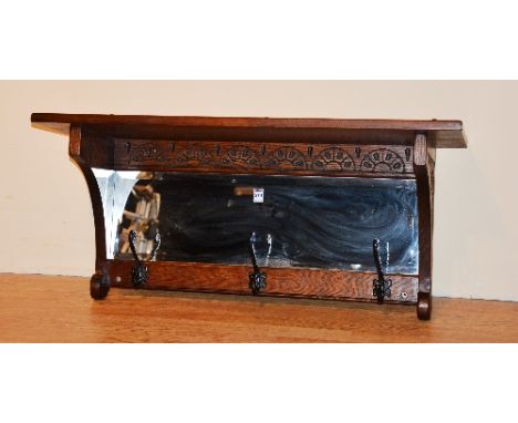  An Old Charm oak wall mounting coat rack, with mirrored panel, 41cm high x 92cm wide