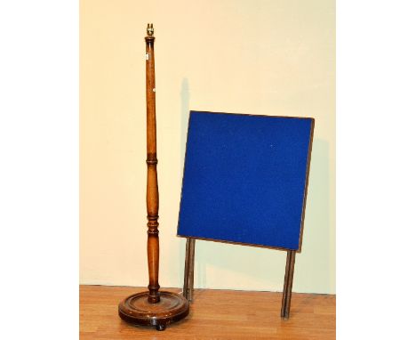 A vintage folding card table, with blue felt top, 93cm high, also with floor lamp, 236cm high (2)