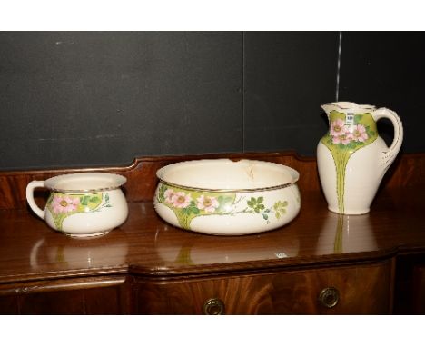 A Villeroy & Boch pottery three piece toilet set, circa late 19th century, comprising of jug, basin, and chamber pot, stamped
