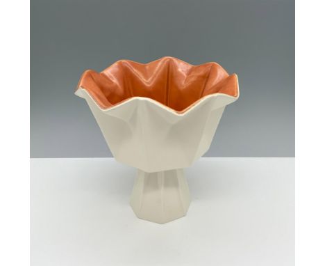 Beautiful and unique footed pedestal planter with an abstract design and a lovely cream and orange color combo. Red Wing USA 