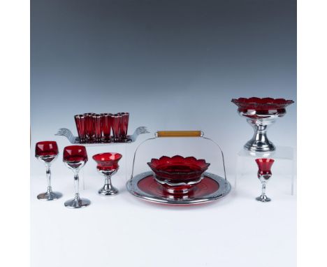 Gorgeous collection of chrome plated tableware that consists of a pedestaled compote bowl with a divider, a candy bowl dish w