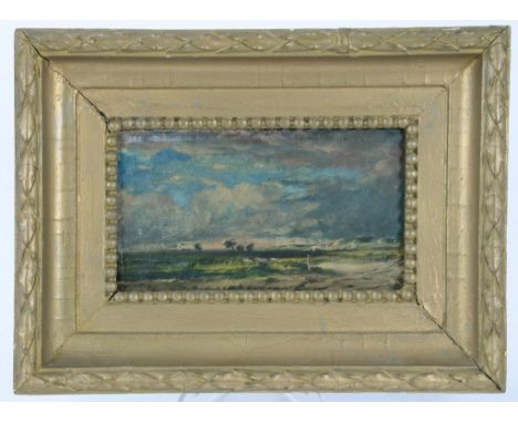 G. HARVEY GARRAWAY -  LANDSCAPE, AN OIL SKETCH WITH ATTRIBUTION VERSO, OIL ON CARD LAID DOWN, 8.5CM X 15.5CM