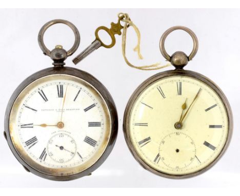 A SILVER LEVER WATCH WITH GOLD BALANCE THE BACKPLATE ENGRAVED W. BARNBY HULL, ENAMEL DIAL, LONDON 1829 AND A LATER SILVER LEV