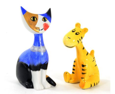 A BESWICK WALT DISNEY FIGURE OF TIGGER, 8CM H GILT PRINTED MARK AND A GOEBEL PORCELAIN CAT - ANGELO (2)