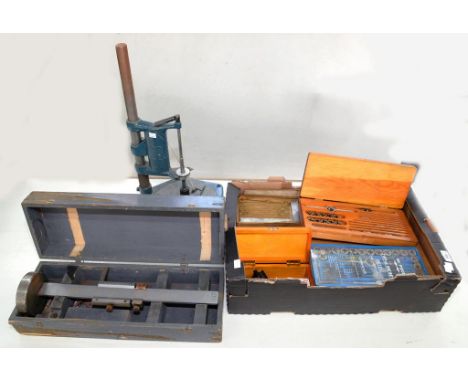 A QUANTITY OF TAPS AND DIE SETS AND OTHER ENGINEERING EQUIPMENT AND TOOLS