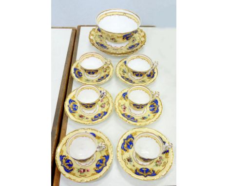 A COPELAND & GARRETT MOULDED BONE CHINA PRIMROSE GROUND TEA AND COFFEE SERVICE, GREEN PRINTED CROWN AND CIRCULAR MARK, PAINTE