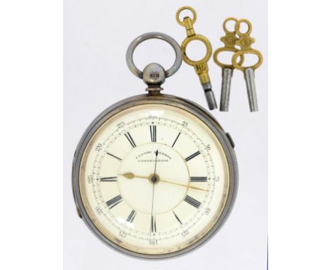 A SILVER LEVER CHRONOGRAPH WITH CENTRE SECONDS AND ENAMEL DIAL, CHESTER 1903