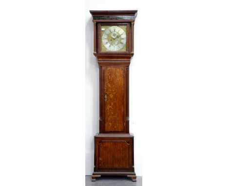 A GEORGE III MAHOGANY EIGHT DAY LONGCASE CLOCK WITH BRASS AND SILVERED DIAL, INSCRIBED SAM L LOMAX 215CM H