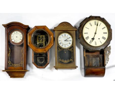 MISCELLANEOUS OAK AND OTHER MANTLE CLOCKS 1920'S-40'S, FOUR VARIOUS CLOCK CASE AND OTHER WALL CLOCKS, LATE 19TH CENTURY AND L