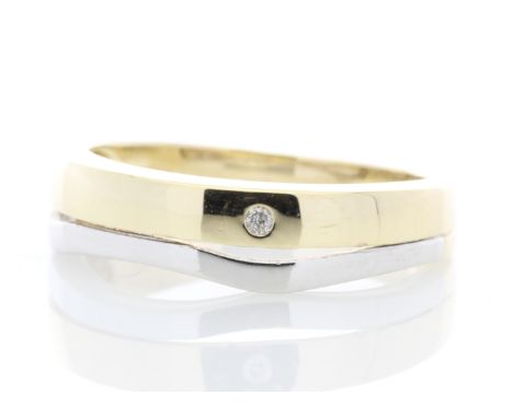 A beautiful natural round brilliant diamond set in this charming unique two tone 9ct yellow and white gold split shank ring. 