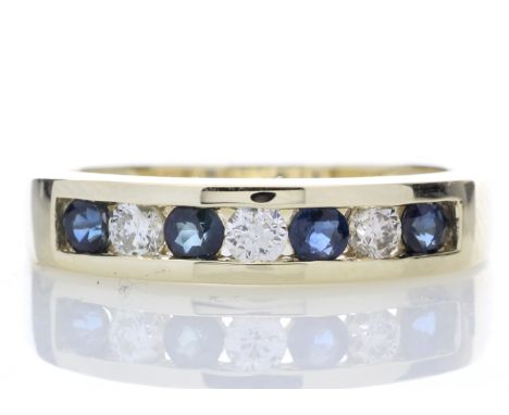 Four stunning sapphires 0.30 carats set between three sparkling round brilliant cut diamonds 0.25 carats in an 9ct yellow gol