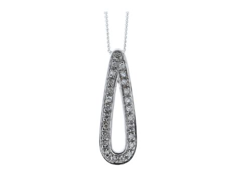 Twenty five natural single cut diamonds set in this teardrop shape 9ct white gold grain set pendant. A stunning piece and gua