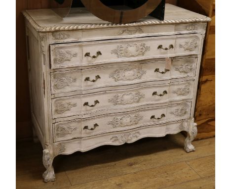 An 18th century design painted serpentine commode W.102cm