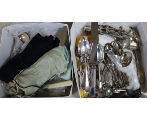 A quantity of silver plated flatware and some minor silver