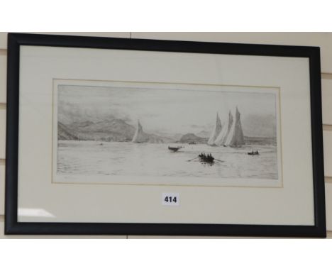 William Lionel Wyllie, etching, 'Big Class Yachting off Loch Long, Scotland', signed in pencil, 18 x 42cm