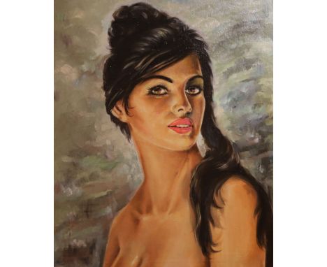 After Tretchikoff, oil on canvas, Portrait of a half naked lady, 58 x 48cm