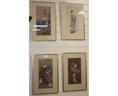 Four Japanese pictures in gold frames, 39 x 19cm