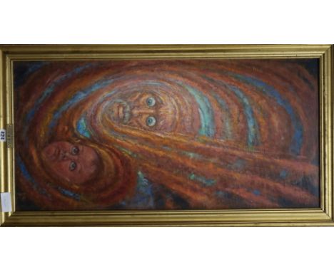 Jakab Karoly, oil on board, Surrealist portrait, 79 x 39cm