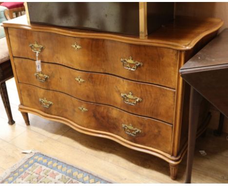 An 18th century design walnut serpentine commode W.125cm