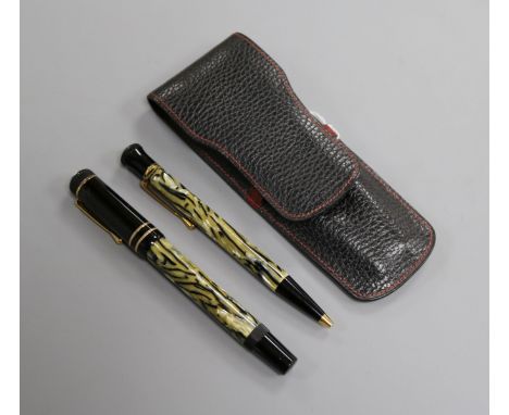 A Montblanc Oscar Wilde Writers Series limited edition fountain pen, with marbled pearl and black resin, vermeil fittings, 18