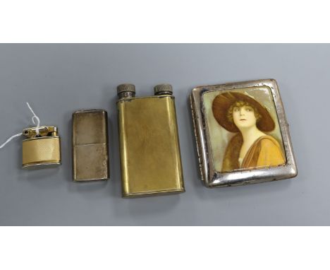 A 9ct gold cased lighter, a silver lighter, a Dunhill lighter filler and a cigarette case.