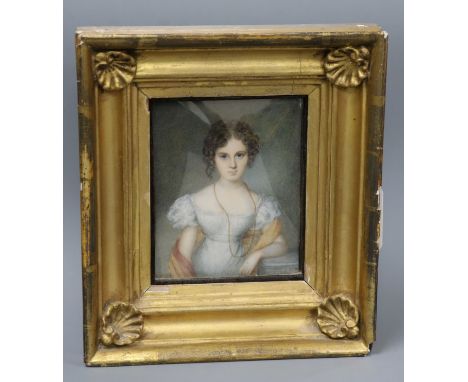 A 19th century miniature portrait oil of a young lady, 12cm by 10cm
