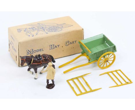 Charbens, Model Hay Cart, comprising green and yellow body with yellow spoked wheels, with figure, housed in the original car