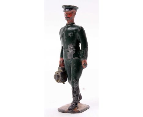 Britains Ltd (French Paris Office) lead Chauffeur with lamp figure, green outfit with matching cap, swinging arm with lamp,