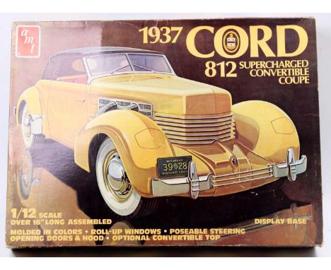 AMT 1/12th scale plastic kit for a 1937 Cord 812 Supercharged Convertible Coupe, in the original box, appears as issued