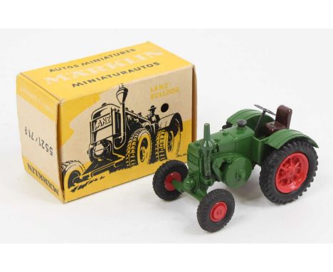 Marklin No.5521/71F Lanz Farm Tractor, green plastic body with red hubs, housed in the original yellow and white card box (NM