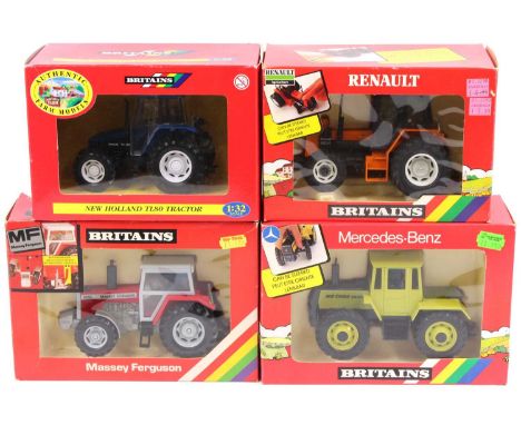 Britains 1/32nd scale tractor group of 4 comprising No. 9520 Massey Ferguson 2680, No. 9522 Renault, No. 40753 New Holland TL