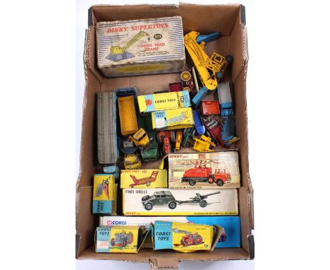 A tray containing a collection of play-worn Corgi Toys and Dinky Toys, with some being boxed, examples including a Corgi Toys