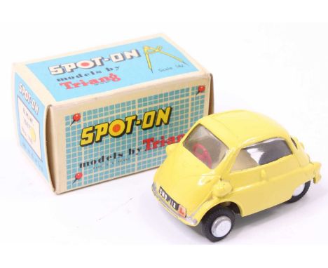 Spot-On Models by Triang No. 118 BMW Isetta Bubble Car comprising a darker lemon yellow body with an ivory interior, and a re