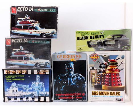 A collection of six various boxed TV related plastic kits to include a Polar Lights The Green Hornet Black Beauty all-plastic
