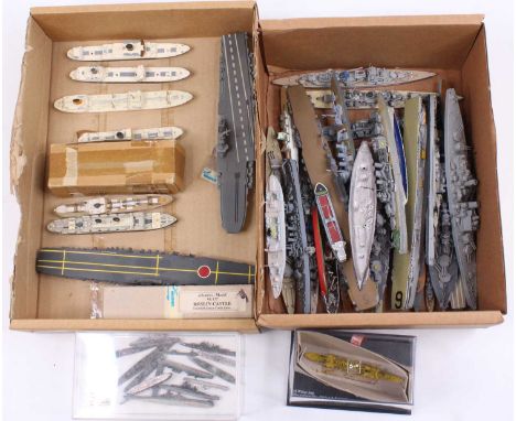 Two trays containing a collection of mixed Triang Minic, Hansa Albatross Models and similar diecast and wooden ships to inclu