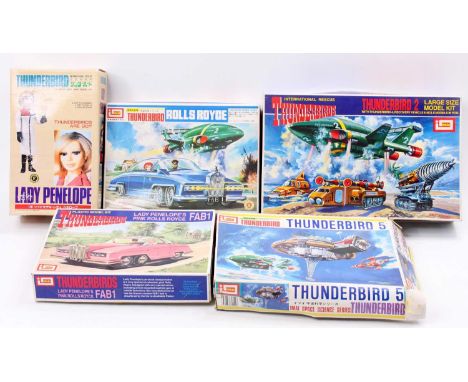 A collection of Imai boxed vinyl and plastic Thunderbirds kits to include Lady Penelope's Fab 1 pink Rolls Royce, Thunderbird