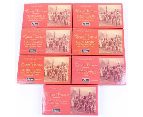 Britains modern issue release Queen Victoria Scots Guards sets, group of 7 comprising 4x No. 5994 Band Set containing tenor h