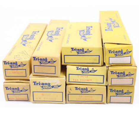 Ten various boxed Triang Minic Waterline ship models, all 1/1200 scale, housed in the original boxes, to include No. M713 SS 