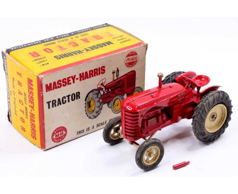 A Lesney Products No. 745D Major Scale Series No.1 745D Massey Harris tractor, comprising of red and cream body with cream hu