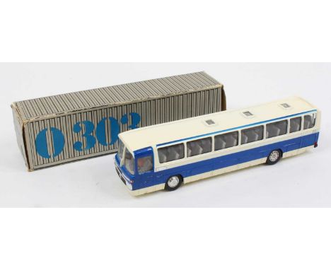 Schuco No.317916 1/66th scale model of a Mercedes Omnibus 0303, finished in cream and blue in the original card box (NM-BVG)