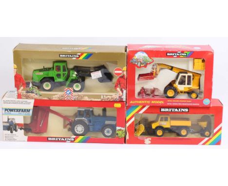 Britains 1/32nd scale boxed farming group of 4 comprising No. 9383  Ford Tractor &amp; Grass Mower, No. 9914 Redland Heavy Di