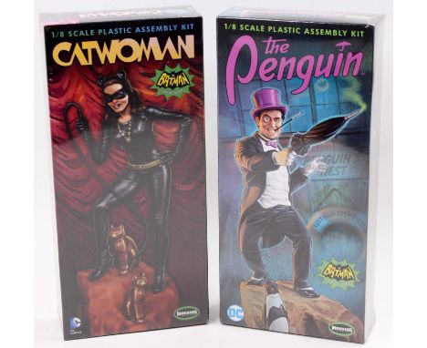 A Moebius Models 1/8 scale plastic kit group to include Batman Classic TV series The Penguin and Cat Woman, both housed in th