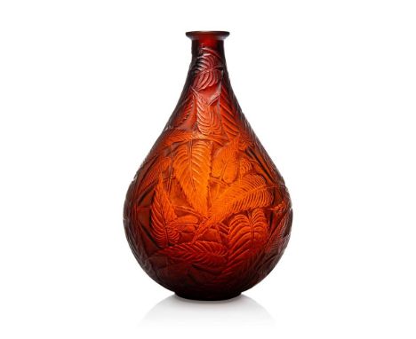 René Lalique (French 1860-1945) SAUGE VASE, NO. 935  designed 1923deep amber, and white stainedmoulded R. LALIQUE, engraved R