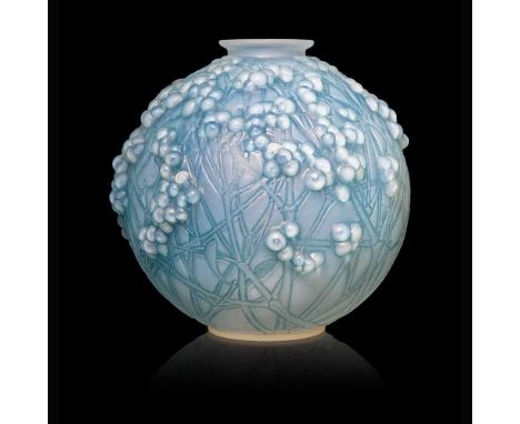 René Lalique (French 1860-1945) DRUIDES VASE, NO. 937  designed 1924cased opalescent and blue stainedengraved R. Lalique Fran