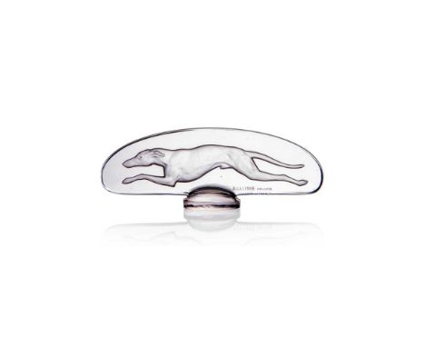 ‡ René Lalique (French 1860-1945) LEVRIER CAR MASCOT, NO. 1141  designed 1928clear and frostedintaglio R. LALIQUE FRANCE  Dim