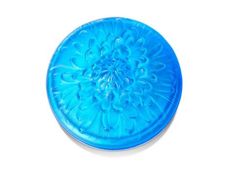 René Lalique (French 1860-1945) CHRYSANTHÈME BOX, NO. 16  designed 1911electric blueengraved R. Lalique  Dimensions:8.9cm (3 