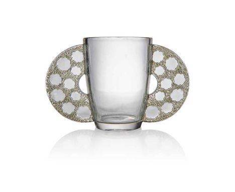 ‡ René Lalique (French 1860-1945) CAUDEBEC VASE, NO. 1020  designed 1929clear, frosted and green stainedwheel-engraved R. LAL